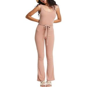 MISS SELFRIDGE Petite Rib Scoop Neck Tie-Waist Jumpsuit